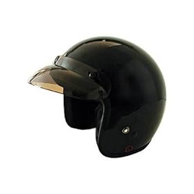 HCI-10 Black Open Face Motorcycle / Scooter Helmet with Bubble Visor (X-Small)