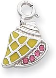 Conch/Sea Shell Enameled With Pink Crystals Charm, Sterling Silver