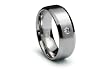 Stainless Steel Ring Satin Flat Center with CZ High Polish Beveled Band 8mm