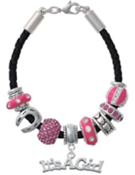 Large "Its a Girl" on a Hot Pink Love & Luck Beaded Bracelet [Jewelry] Delight