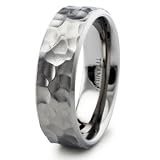 Hammered Finish w/ Bevel Cut Edges Titanium Wedding Band Ring