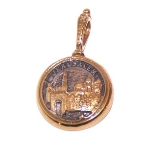 Jerusalem Panorama Pendant - 24K Thick Gold and 925 silver (2 cm or 0.8 inches) Fedorov`s original masterpiece