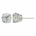 14k White Gold 6mm Round Aquamarine 4-Prong Stud Earrings