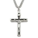 Sterling Silver Crucifix Necklace w/ Black Enamel on 24