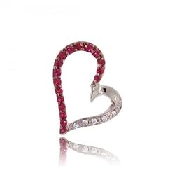 Ruby and Diamond Modern Heart Pendant in Solid White Gold