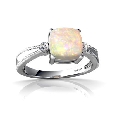 14K White Gold Cushion Genuine Opal Ring