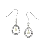 Sterling Silver Diamond-Accent Large Teardrop Drop Earrings w/ Created-Opal Center