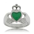 Green Agate Irish Claddagh Celtic Wedding Ring in Sterling Silver