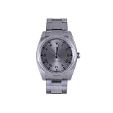 Rolex Mens Stainless Steel New Style Airking Silver Roman Dial