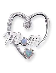 Sterling Silver Created Pink Opal and CZ Mom Pendant