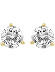 Diamond Stud Earrings Round Brilliant Shape Yellow Gold 18K 3 Prong Push Back ( J Color SI2 Clarity 2 Carat t.w. Weight )