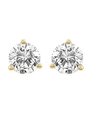 Diamond Stud Earrings Round Brilliant Shape Yellow Gold 14K 3 Prong Screw Back ( J Color SI2 Clarity 2 Carat t.w. Weight )