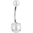 White Jeweled Faux Pearl Belly Ring