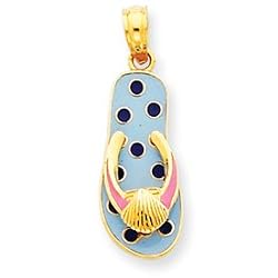 14k Enameled Polka-Dot Flip-Flop Shell Pendant - Measures 23.9x8mm - JewelryWeb