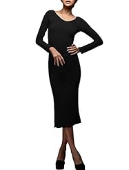 V-neck Stretchy Long Sleeves Acrylic  Dress