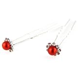 Evolatree - Painted Faux Pearl - Crystal Cut Jeweled Petals - Double Prong - Hair Pin - 2 Piece Set