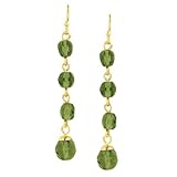 Gold Tone Olivine Color Long Drop Earrings