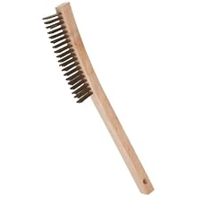 Weiler Wire Scratch Brush with Curved Handle, Stainless Steel 302, Straight Wire, 0.012" Wire Diameter, 1-3/16" Bristle Length, 5-1/2" Brush Face Length