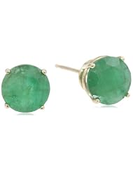 10k Gold 6mm Round Emerald Basket 4-Prong Solitaire Earrings