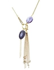 Large Lavender Amethyst Natural Stone Duo Tassel Fashion Necklace