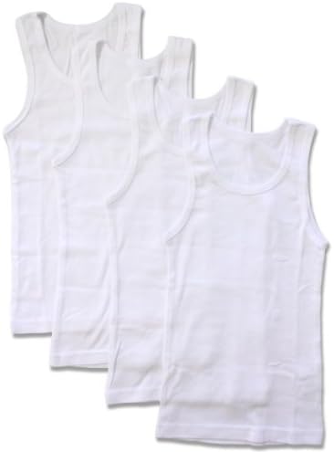 T Cottons Boys Undershirt 4 Pack 100% Cotton White Tank Tops - Sizes 2-14