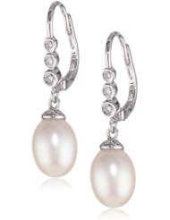 10k Gold Diamond and Freshwater Cultured Pearl Drop Earrings (0.05 cttw, I-J Color, I2-I3 Clarity)