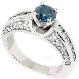 HUGE 1.82CT BLUE & WHITE DIAMOND HEIRLOOM ENGAGEMENT FANCY RING 14K WHITE GOLD