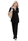 IMAGE OF Woman Within Plus Size Comfortable Palazzo Tunic And Pants Set By Only Necessities (Black,3X)