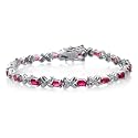 6 Carat Created Ruby & Sterling Silver Link Bracelet - 7"