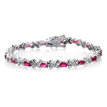 6 Carat Created Ruby & Sterling Silver Link Bracelet - 7"