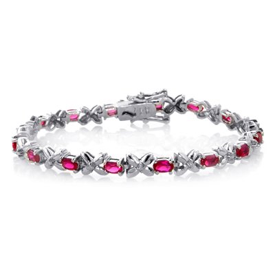 6 Carat Created Ruby & Sterling Silver Link Bracelet - 7