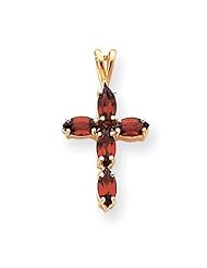 14k Gold Garnet Cross Pendant