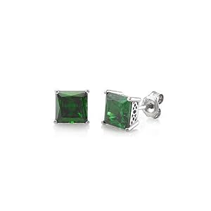 Buy Sterling Silver Earrings 6mm Princess Emerald Cubic Zirconia CZ Solitaire Earrings - Ideal Gift For... by 925 Silver Jewelry NewOutlet.com