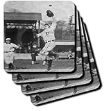 Vintage Detroit Tigers Making the Catch Black and White 2 - Set Of 4 Coasters - Soft