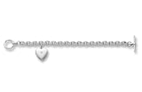 Sterling Silver Toggle Bracelet with Heart Diamond Polished Locket, 8