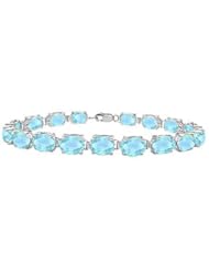 Sterling Silver Prong Set Oval Aquamarine Bracelet with 15.00 CT TGW