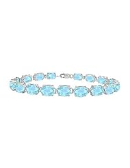 14K White Gold Prong Set Oval Aquamarine Bracelet with 15.00 CT TGW