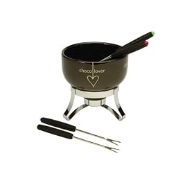 Typhoon Mega Chocoholics Stoneware Bowl with Chrome Stand Chocolate Fondue Set with 4 Stainless Steek Forks