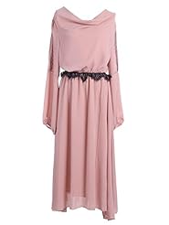 Cowl Neck Long Sleeves Cutout Lace Slit Maxi Dress 