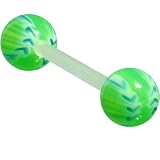 BIOPLAST Green BLAZING BASEBALL Barbell Tongue Ring