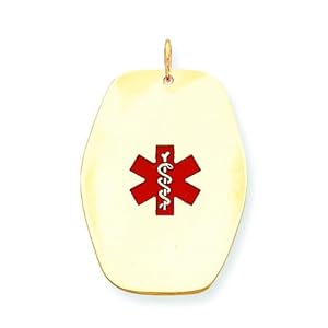 14K Yellow Gold Enamel Medical ID Charm Jewelry