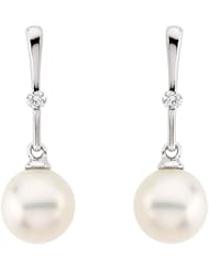 14K White Gold Freshwater Cultured Pearl and Diamond Earrings -- LIFETIME WARRANTY