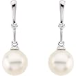 14K White Gold Freshwater Cultured Pearl and Diamond Earrings