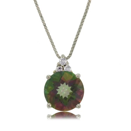 Mystic Fire Topaz Pendant Diamond 10K White Gold Round