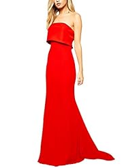 Strapless Polyester/Spandex Bandeau Neck Floor Length Draped Maxi Dress 