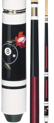 Adjustable Length and Weight 48 inch Maple Pool Cue - with Red Wrap and 8 Ball Design