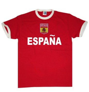 Spanien/Espana T-Shirt im Trikot Look + Wappen S-XXL rot/weiss M