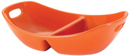 Rachael Ray Stoneware Divided Serving Dish, 14-Inch, Orange