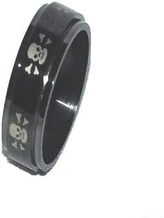 316L Stainless Steel 8mm Skull & Cross Bones Spinner Ring Size 9