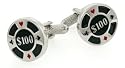 Silver plated $100 casino poker chip cufflinks with presentation box